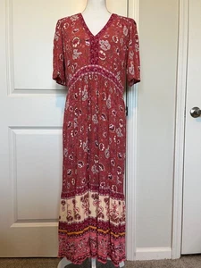 Maxi Vestido Knox Rose Boho Estampado Floral Mangas Cortas Cuello en V Mujer Talla L - Imagen 1 de 10
