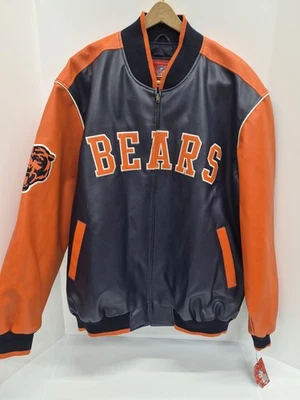 Official NFL Faux Leather Chicago Bears XXL Bomber Jacket NWT Knit Collar Cuffs - Image 1 of 4