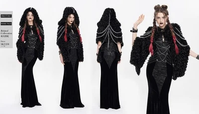Diablo Moda Mujeres Invierno Negro Gótico Punk Cadena Imitación Piel Corta Capa con Capucha Foto 1 de 4