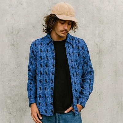 Camisa de Skate de Surf Oxidada Vintage Años 80 90 Azul Negra Estampado Abstracto Abotonada S Foto 1 de 4