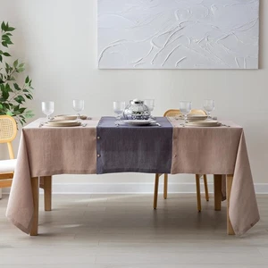 Table Cloth Rectangle - 100% Linen 60x106, Milky Coffee &amp; Plum - Picture 1 of 8