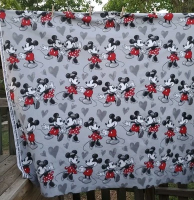 Disney Gray Mickey Minnie  Scattered Allover by Springs Creative Flannel 52"×56" - Image 1 of 4