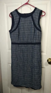 Talbots Woman 10 Navy Blue Linen Blend Tweed Sleeveless Dress Straight Prof Core - Picture 1 of 8