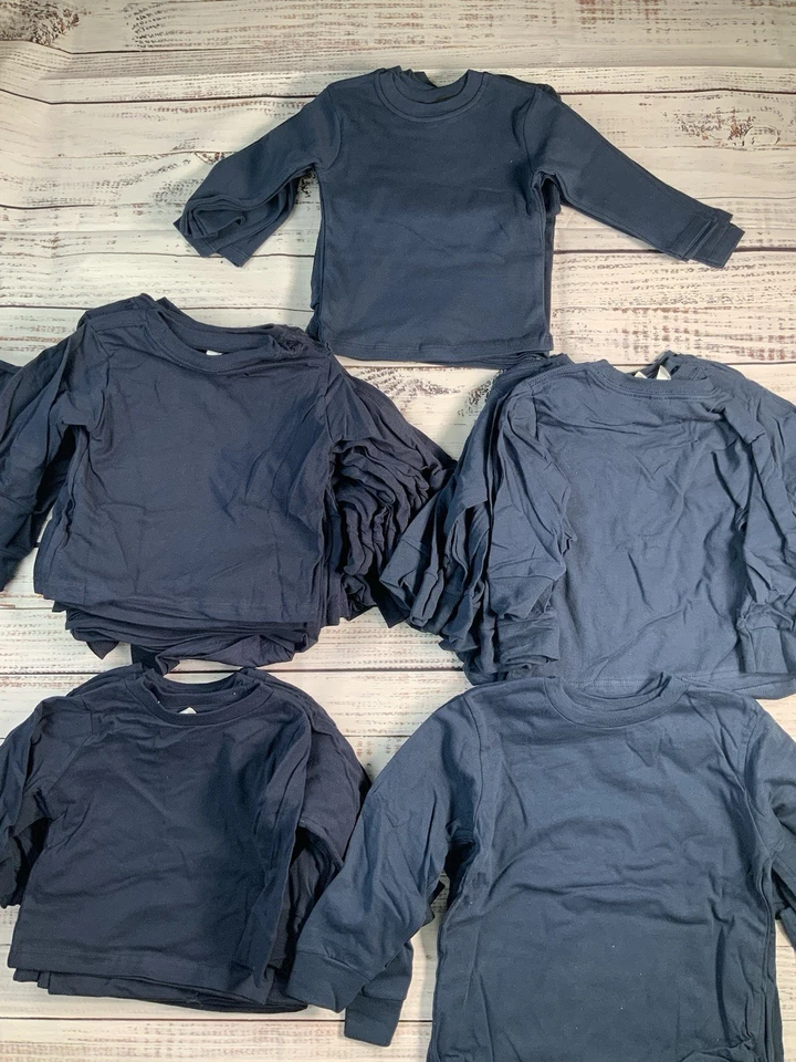 41 Camisetas al por mayor a granel para niños unisex azul marino sólidas manga larga 100 % algodón Foto 1 de 2