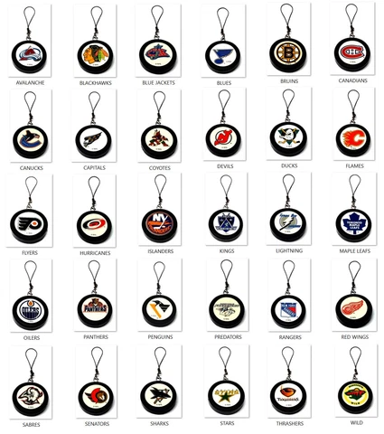 NHL LICENSED MINI 2" HOCKEY PUCK DANGLER ORNAMENT CHARM NEW RETIRED U PICK TEAM Cover