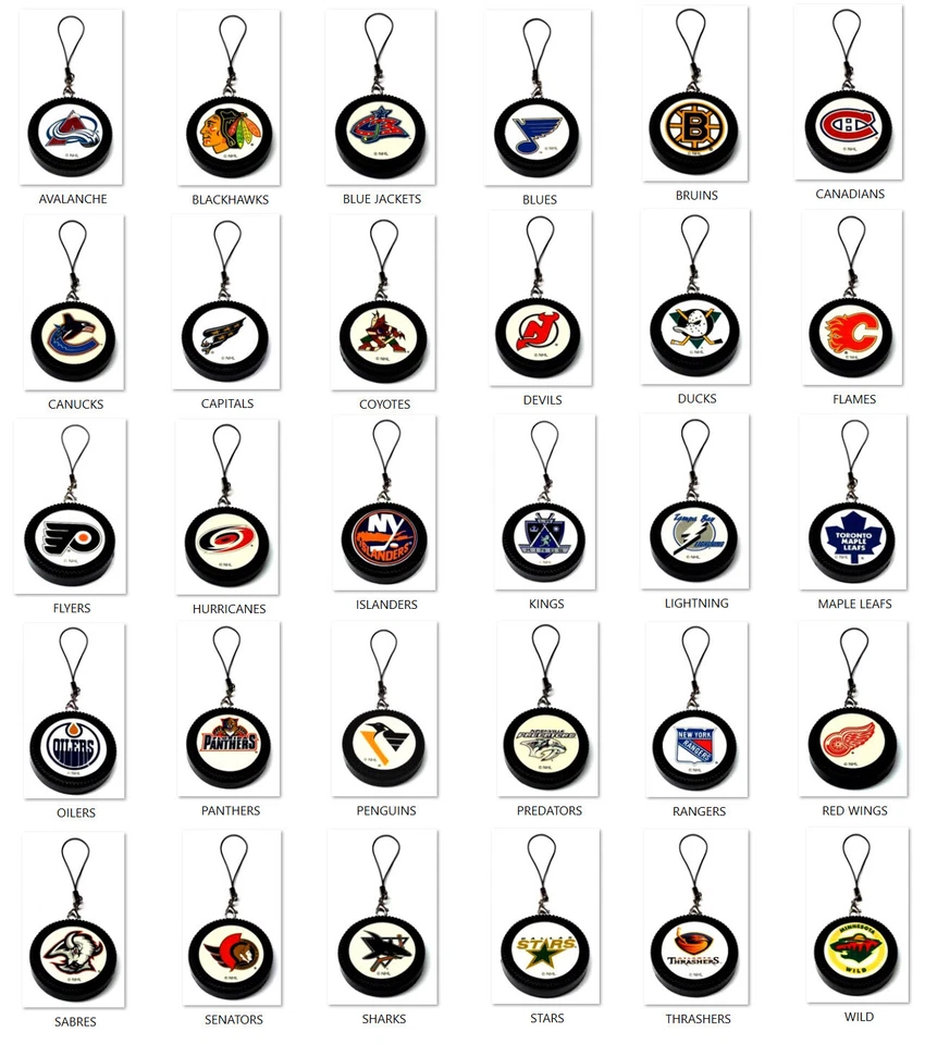 NHL LICENSED MINI 2" HOCKEY PUCK DANGLER ORNAMENT CHARM NEW RETIRED U PICK TEAM - Image 1 of 1