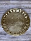 Vintage Brass Round Tray 11.5 Inch Etched Engraved Polished Scalloped Inner Ring
