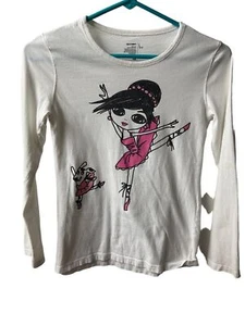 Old Navy Girl's T Shirt White Size L Long Sleeved Ballerina Girl Jersey Glitter - Picture 1 of 4