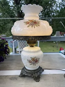 Vintage Puffy Rose Milk Glass Lamp Hand Painted Floral - Picture 1 of 19