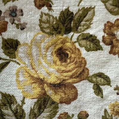 Vintage Cotton Rose/Baby’s Breath Fabric Brown Gold 2 PCS W56”x 2.5 & 2.5 - Image 1 of 4