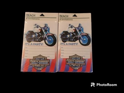 2 Packs NOS VTG Harley Davidson It's A Party 16 Invitations & Envelopes  - Image 1 of 2