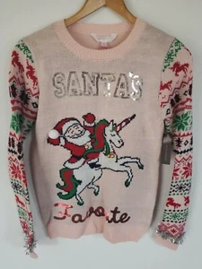Suéter Feo Navidad Favorito Papá Noel Rosa Unicornio Talla Pequeña 3-5 Lentejuelas Junior - Imagen 1 de 7