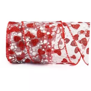 Valentine's Day Ribbons for Wreath Bows Wrapping Gifts Ribbons Organdy Heart - Picture 1 of 7