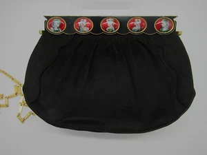 Vintage Baring of Paris schwarze Wildleder-Geldbörse mit 5 Limoge handbemalten Emaille-Porträts - Bild 1 von 14