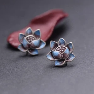 Pendientes de loto de plata de ley 925 esmalte azul declarar precioso regalo de moda nuevos - Imagen 1 de 4
