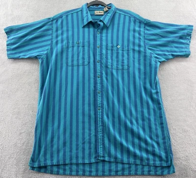 VTG LL Bean Shirt Mens L Short Sleeve Cool Weave Blue Striped 90s Y2K - Image 1 of 4