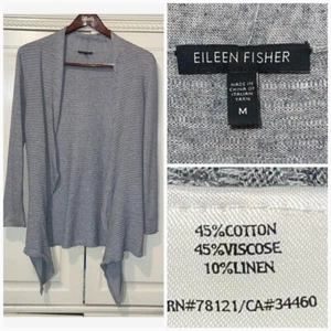 Eileen Fisher Cardigan Women M Lightweight Ribbed Waterfall Linen Cotton Blend - Picture 1 of 10