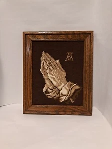 Handmade Albrecht Durer Embroidery Needlepoint Cross Stitch Praying hands VTG - Picture 1 of 11