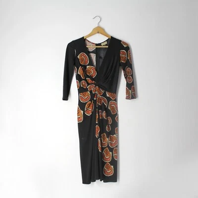 Abito ISSA London tg 4 maglia seta manica 3/4 nero stampa ala farfalla scollo a V XS - Immagine 1 di 4