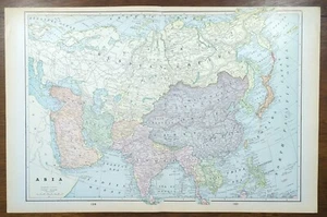 Vintage 1902 ASIA Map 22"x14" Old Antique Original CHINA ISRAEL JAPAN NEPAL - Picture 1 of 18