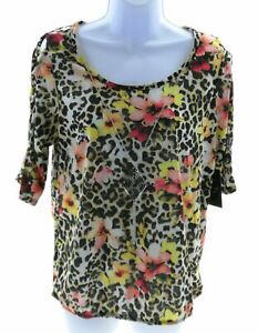Goddess Womens Cold Shoulder Multi Color Animal Print and Floral Top Casual 