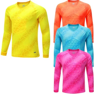 Kids Boys Padded Goalie Shirt Goalkeeper Jersey Long Sleeve Football Uniforms - Picture 1 of 43