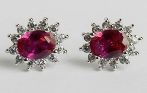 Faux Ruby Cubic Zirconia Sterling Silver Earrings - Picture 1 of 5