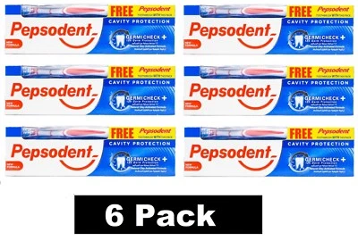 6 x PEPSODENT 150g TOOTHPASTE CAVITY PROTECTION GERMICHECK + 6 x TOOTHBRUSH - Image 1 of 4