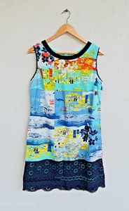 ORIENTIQUE Dress Size 14 L Cotton Lined Broderie Anglaise Nautical Art Gorgeous - Picture 1 of 10