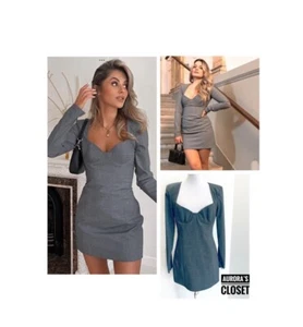 Vestido Traje Zara M Gris Bustier Manga Larga Almohadillas para el Hombro Nuevo con Etiquetas Años 90 Ally McBeal - Imagen 1 de 4