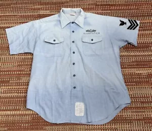 Camicia Navshirt Chambray Vintage Anni 70 Lavoro Militare Stencil Marina Meccanico Negozio Camicia XL - Foto 1 di 11