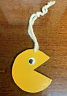 Vintage Wood Wooden Yellow Pacman Pac-Man Pac Man Christmas Holiday Ornament