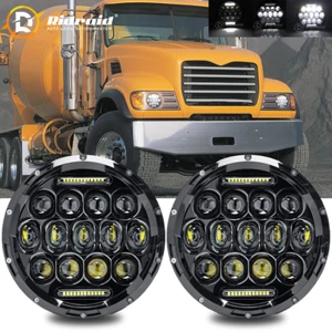 Pair 7" inch Round Led Headlights Hi/Lo Sealed Beam For Mack Granite Dump Trucks - Picture 1 of 13