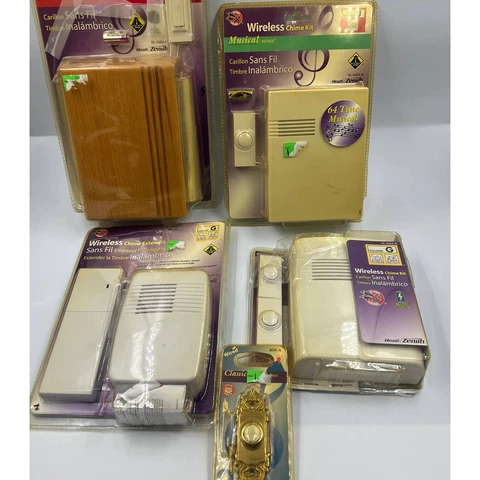Large Lot 5 Pieces Wireless Door Bell Chimes Classic White Wood Open Packaging Cover