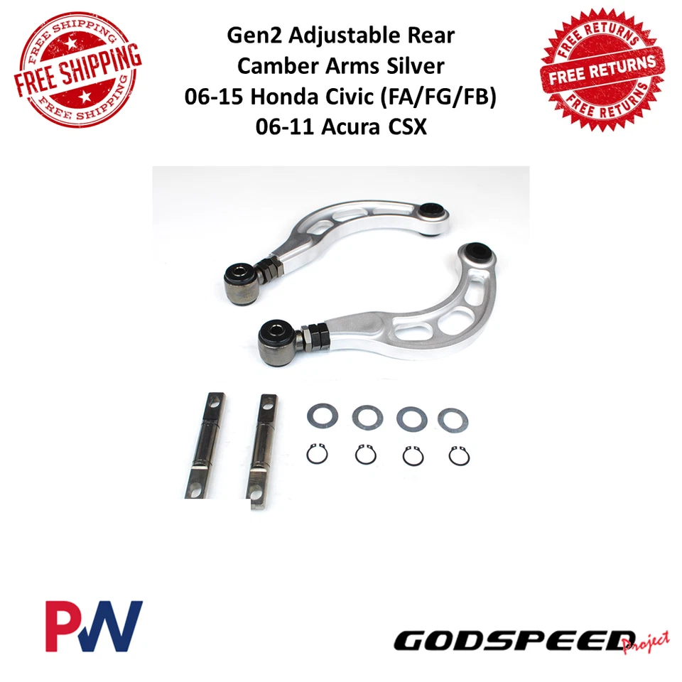 Godspeed Adjustable Rear Camber Arms Silver Fits 2006-2015 Civic & 2006-2011 CSX - Image 1 of 4