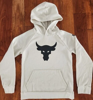 Boys size M, YMD Under Armour Bull/Rock Sweatshirt Hoodie Pull-over Cream/Black - Image 1 of 4