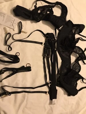 Lingerie Set Damen Schwarz XL Neu Unterwäsche Sexy Erotik Strapse BH Slip Edel - Bild 1 von 4