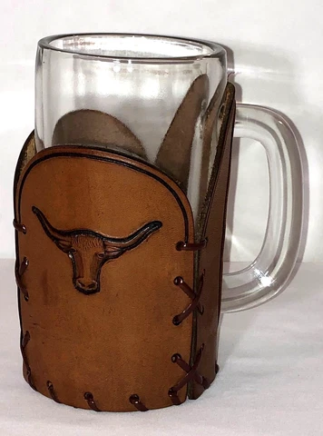 Texas Longhorns UT Custom Leather Bound Pint Glass Cover