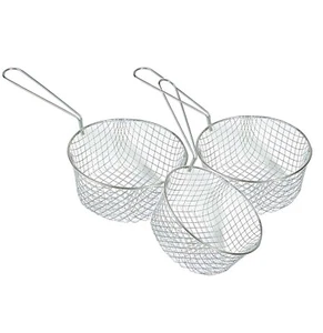 Chip Pan Fryer Baskets Strainer Mesh Wire Round Frying Buckets Fries Pan 7''-9'' - Picture 1 of 5