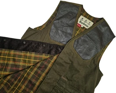 *HOT Men BARBOUR HIGHMOOR SPORTING GILET LEATHER LINED OLIVE WAXED VEST Jacket S - Image 1 of 4