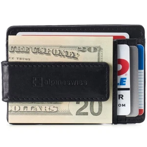 Alpine Swiss Mens RFID Safe Magnetic Money Clip Wallet Slim Front Pocket Wallet - Picture 1 of 82