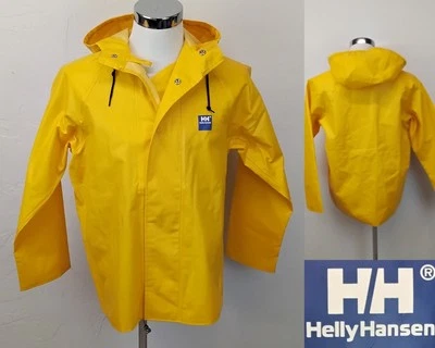 Helly Hansen PVC Rain Coat Men's S Yellow Hooded Snap Closure #J3157 - Image 1 of 4