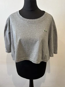 LACOSTE CROPPED TOP T-SHIRT SIZE M SEE DESCRIPTION GREY REWORKED - Picture 1 of 8