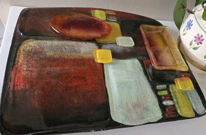 Jasmin Kunst Glas Sushi Platte Schmelzglas Käsetablett Wurstwaren bunt - Bild 1 von 9