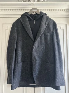 Massimo Dutti Charcoal Speckled Tweed Patch P Removable Hooded Blazer 185/104A - Picture 1 of 21