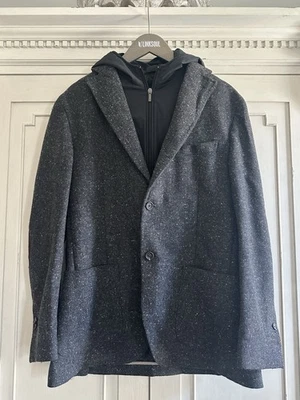 Massimo Dutti Charcoal Speckled Tweed Patch P Removable Hooded Blazer 185/104A - Image 1 of 4