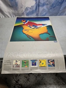Original Vtg 1980 Olympic Games Poster Levi Strauss 1979 28x18" Skiing SEE PICS - Picture 1 of 14