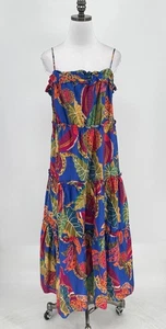 Farm Rio Maxikleid blau bunt Blätter Blumen Träger Stufen lang Gr. XL - Bild 1 von 4