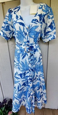 A.PEACH White /Blue Floral  Dress, embroidered,crochet Size L, NWT  - Image 1 of 4