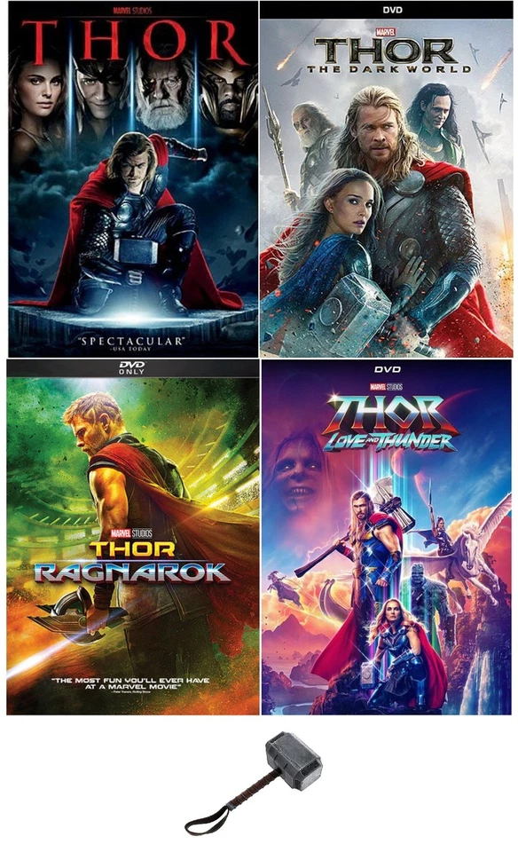 Marvel's Thor One 1 Two 2 Three 3 Four 4 DVD Movie Set Includes Hammer Decal - Image 1 of 4